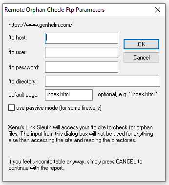 Remote orphan check dialog