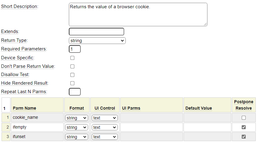 Dollar function specification for a cookie