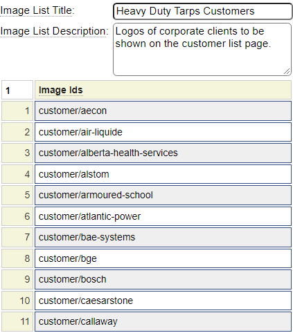 Images defined using the imagelist model