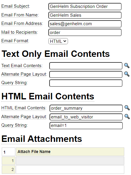 Sample mailform definition