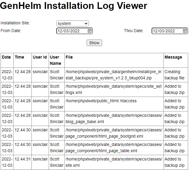 GenHelm Installation Log