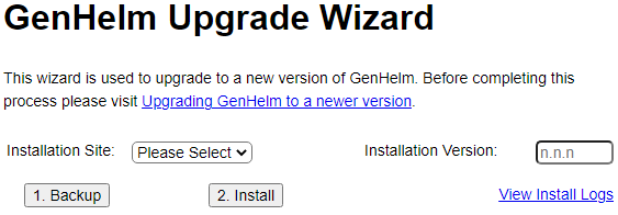 GenHelm Upgrade Wizard Screen