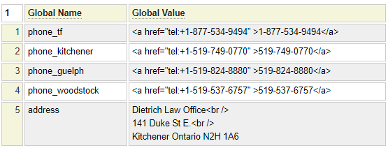 Example of defining globals