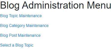 Blog Administration Menu