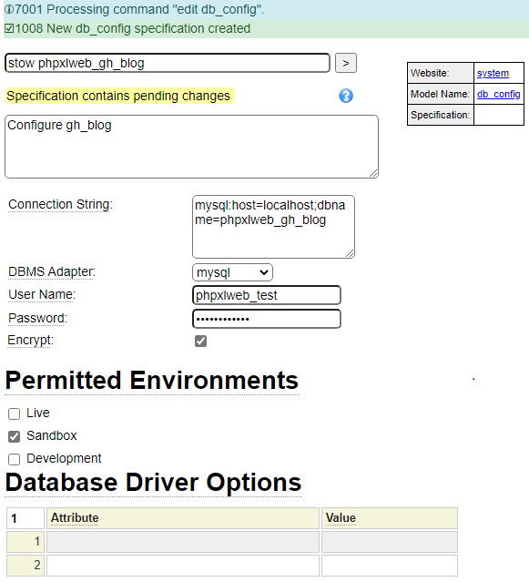 Use the db_cconfig model to define the gh_blog