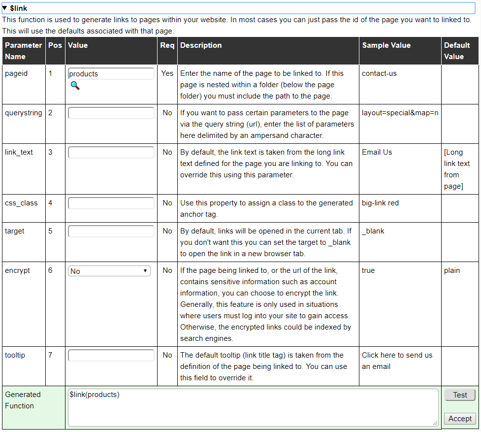 Sample of a function help window