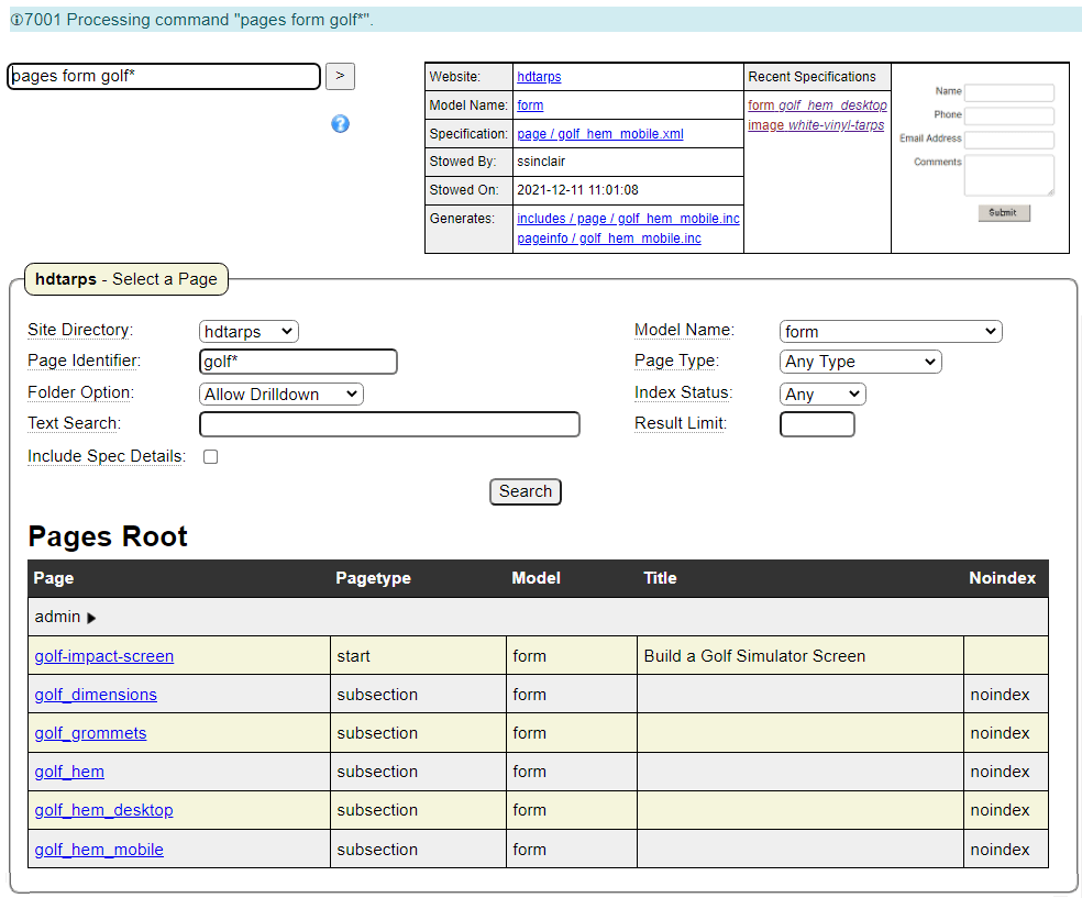 pages command is used to search for page components