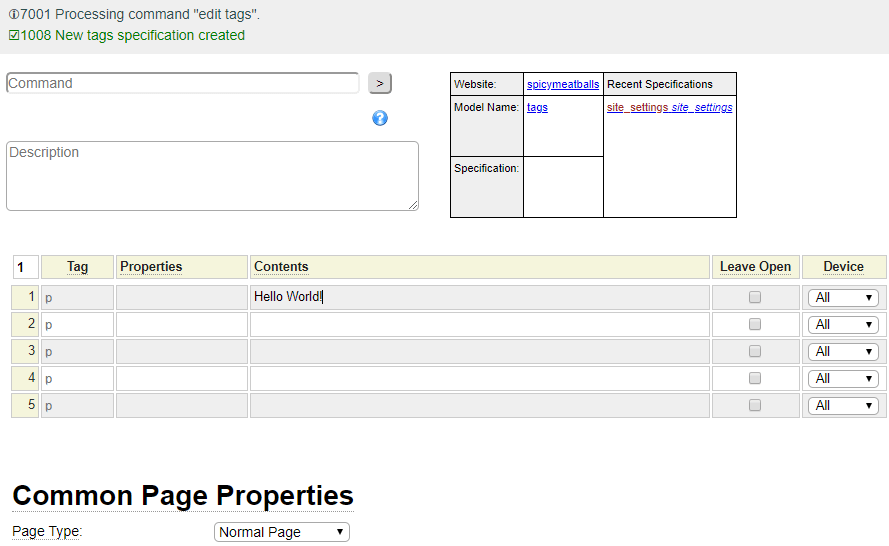 Sample tags model specification