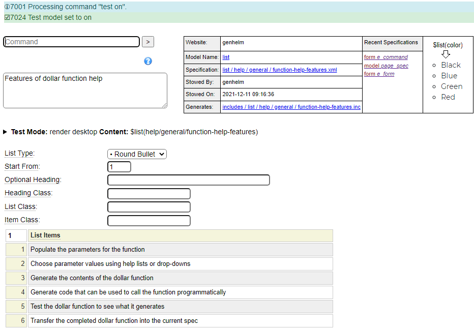 After turning test mode on a drop-down appears