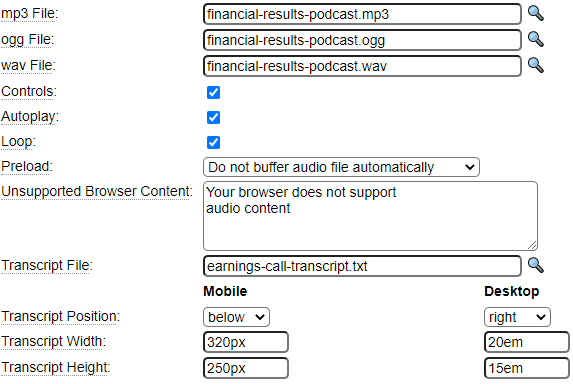 Audio model with all options