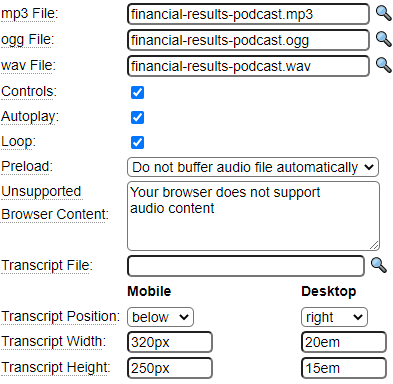 This is a sample specification for the audio model