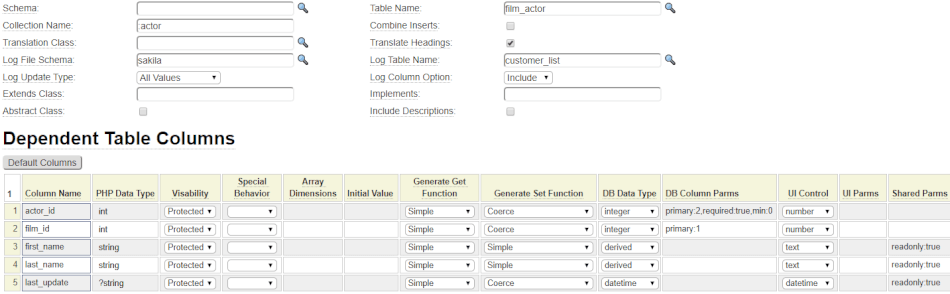 DB Object database related fields