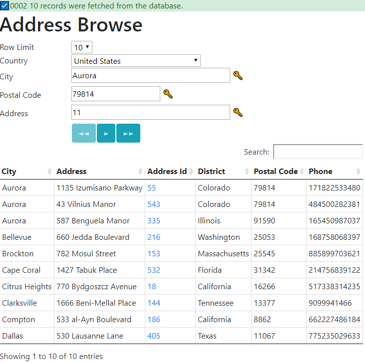 Address browse by City + Postal Code + Address