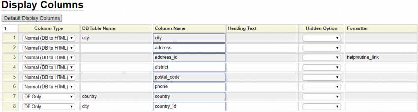 Common browse display column properties