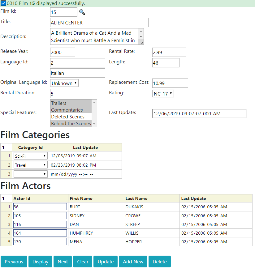 Typical maintenance form