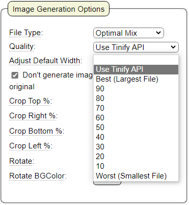 Select Use Tinify API to compress image sizes