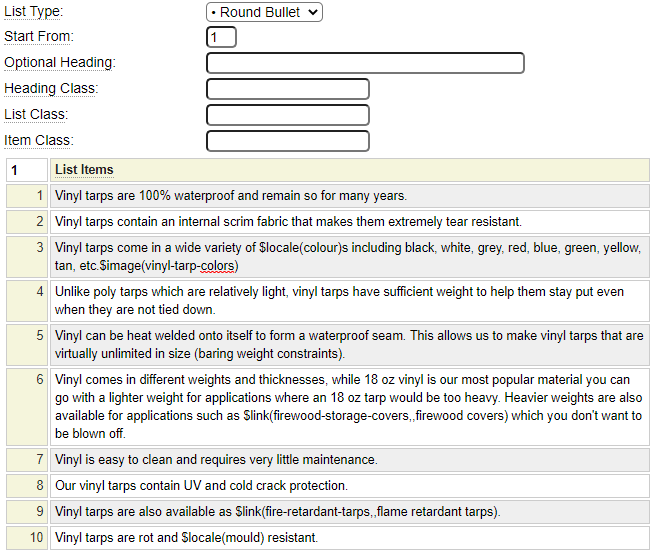 List model Specification