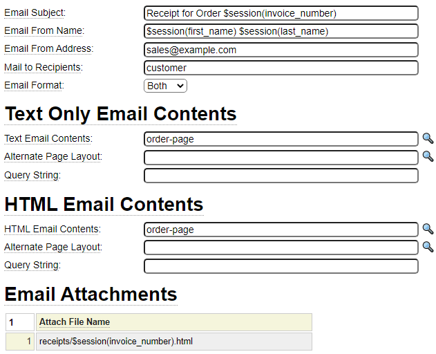 Sample mailform definition