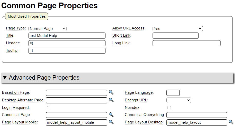 Common help page settings