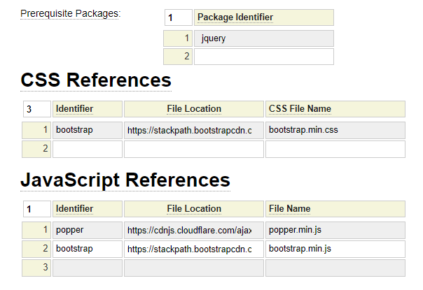 Specification Used by the package Model