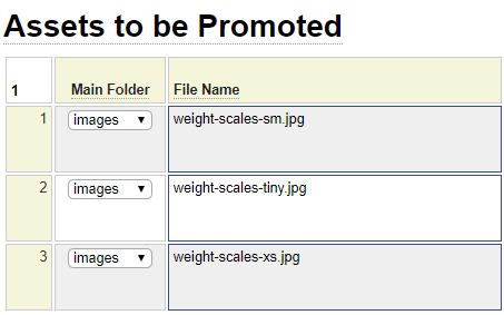 Assets to be promoted