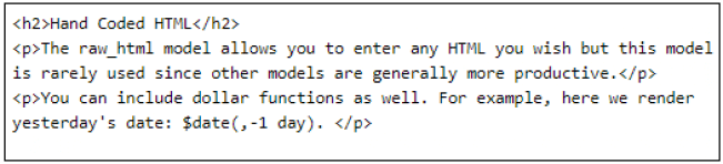 Sample raw_html specification