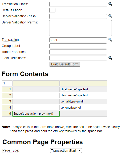 Sample form using a transaction