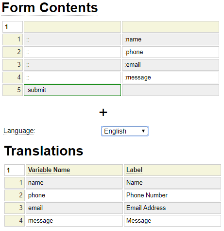 Sample form and translation definition