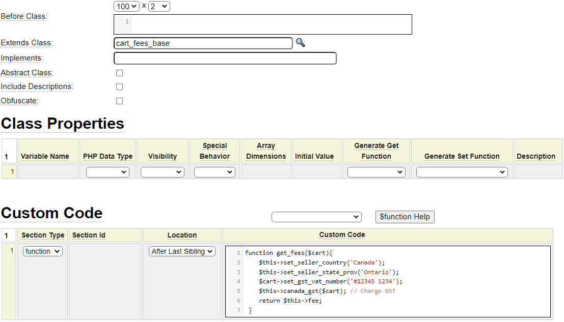 Sample cart_fees class