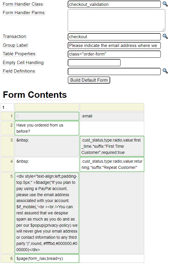 Checkout Form Definition