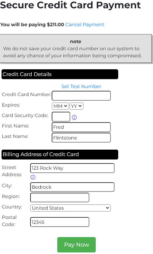 Credit Card Payment Form