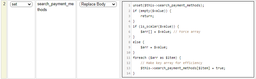 Custom set method for the search_payment_method field