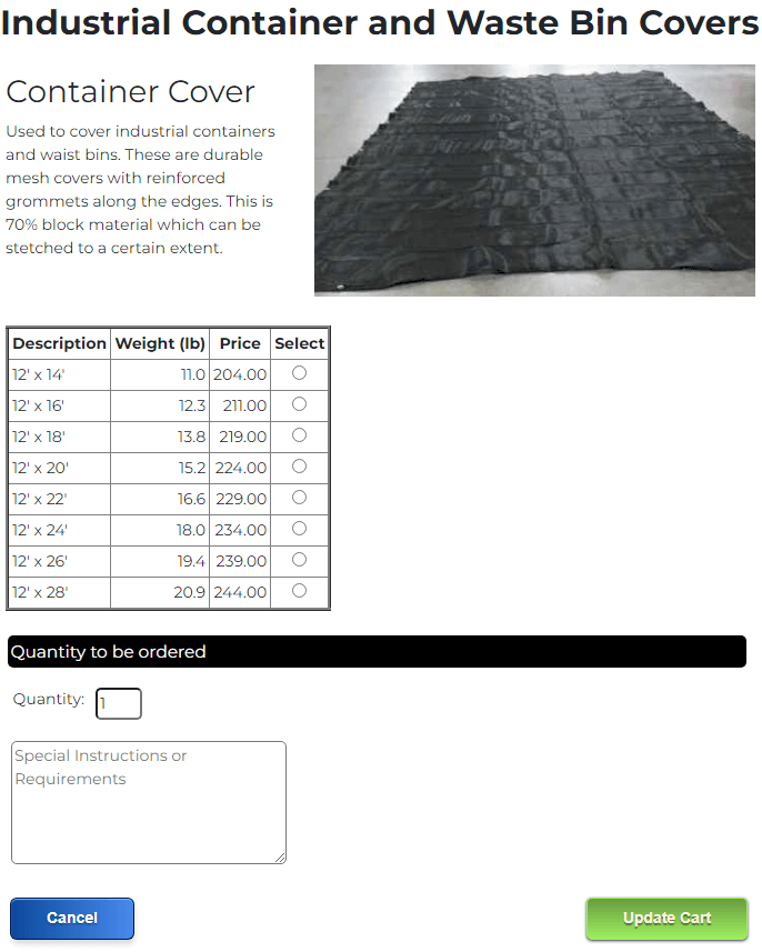 Order form used in the example code