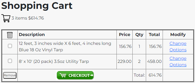 Sample Shopping Cart Page