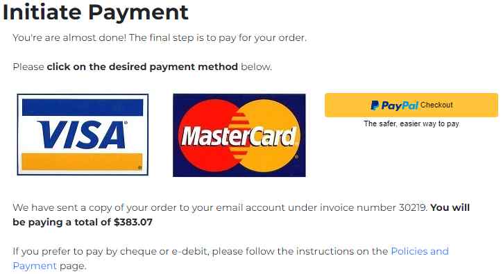 Form used to select payment option