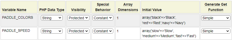 Paddle object constants