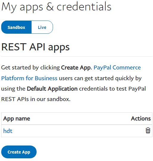 PayPal REST API Apps