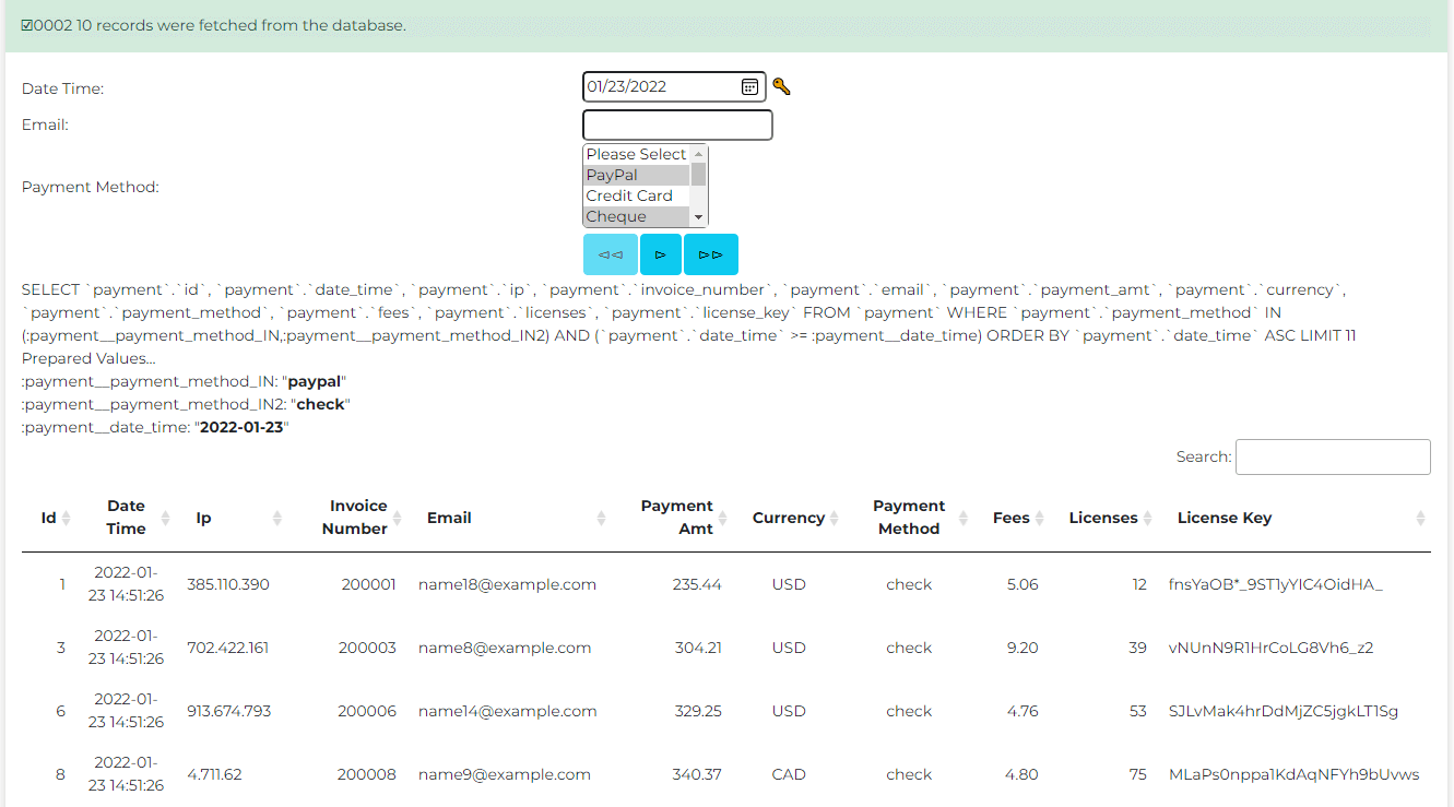 Revised payment browse with debug enabled