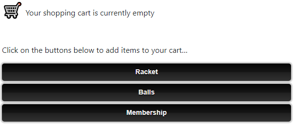 Store page with an empty cart
