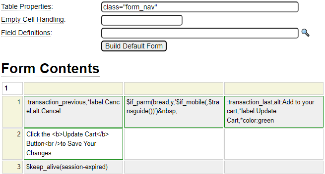 system buttons_update_cart page for transaction navigation